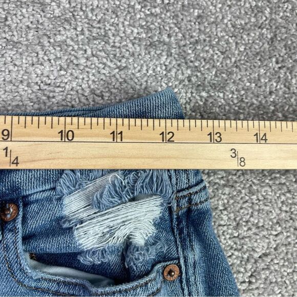 America Eagle Mom Jeans Womens 0* Blue Tapered High Waist Medium Wash Torn Curvy - Picture 9 of 13